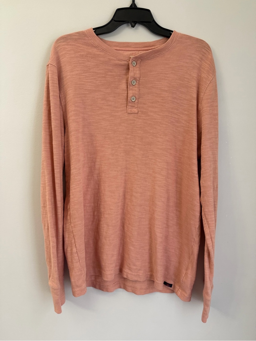 Faherty Brand Men’s Long Sleeve Henley Shirt Pink Slub Cotton Peru Size Large